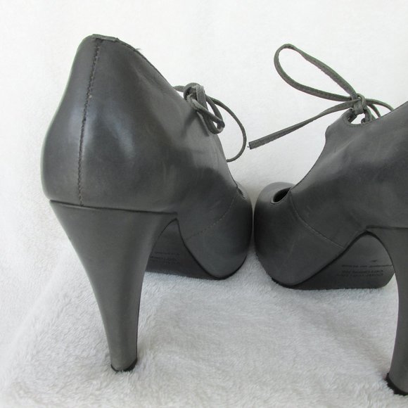 Comptoir des Cotonniers Grey Leather Mary Jane Lace-Up Heels Size 37 - Picture 5 of 12